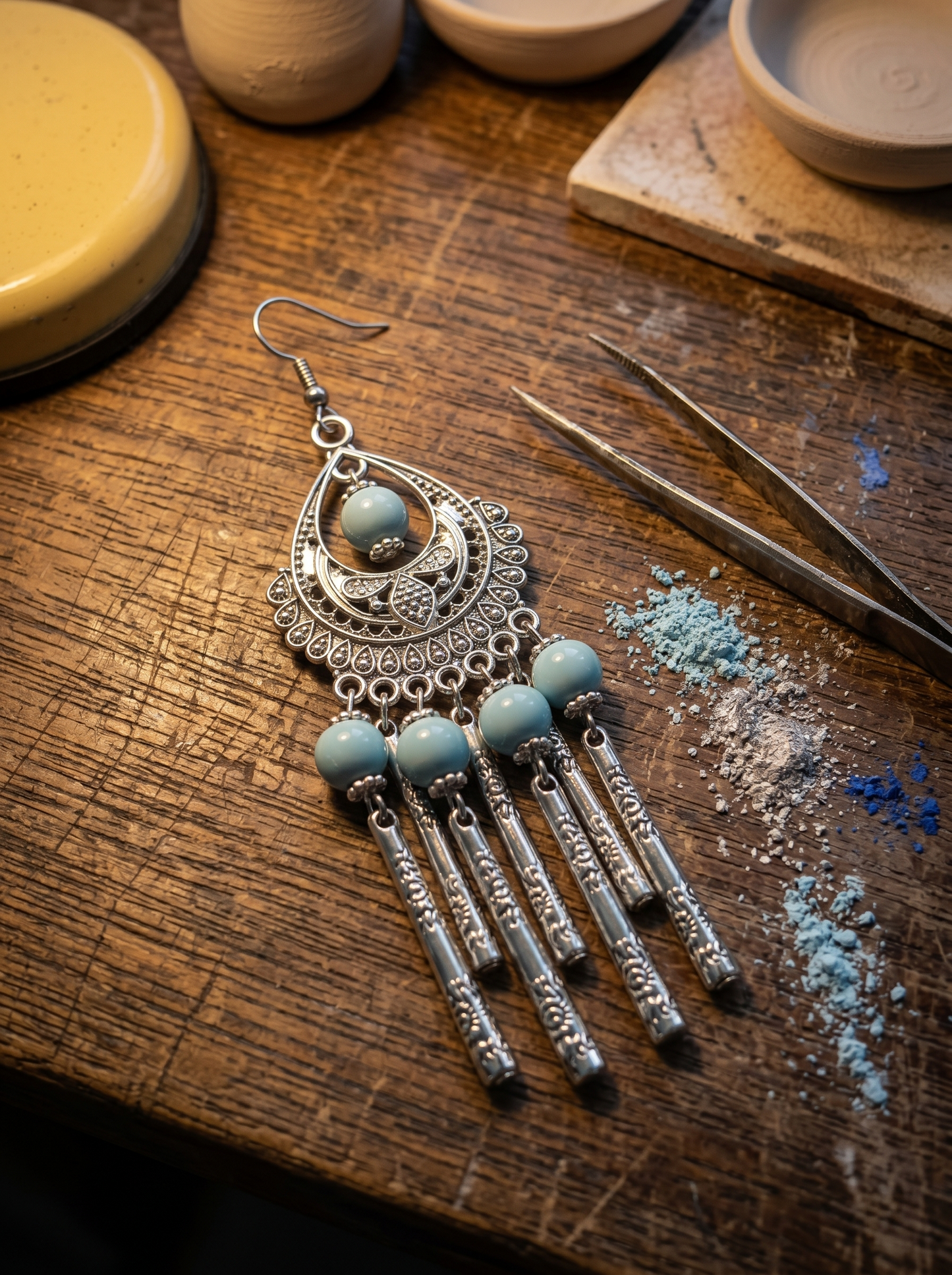 Silver Chime | Heritage Porcelain Chandelier Earrings