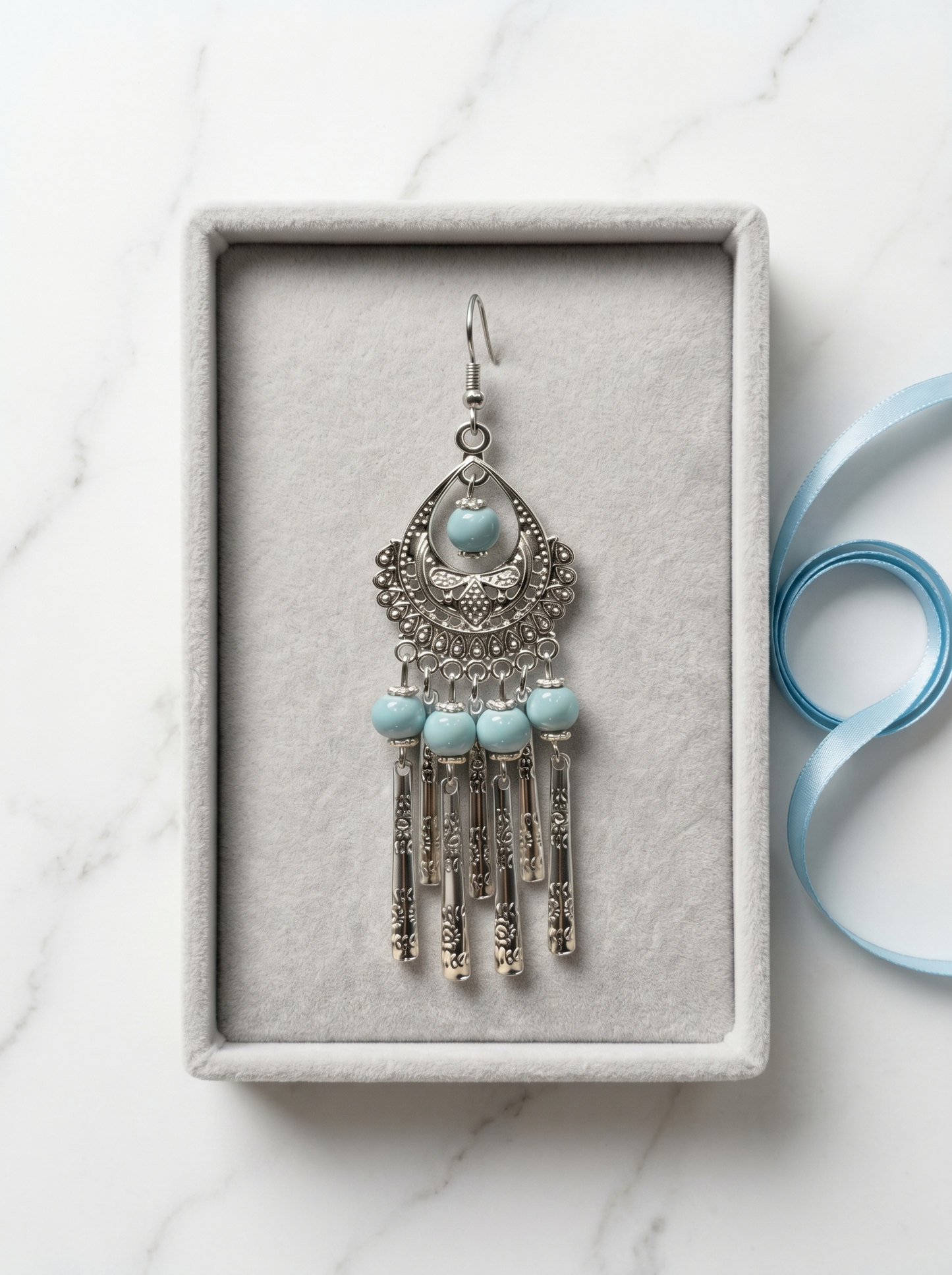 Silver Chime | Heritage Porcelain Chandelier Earrings