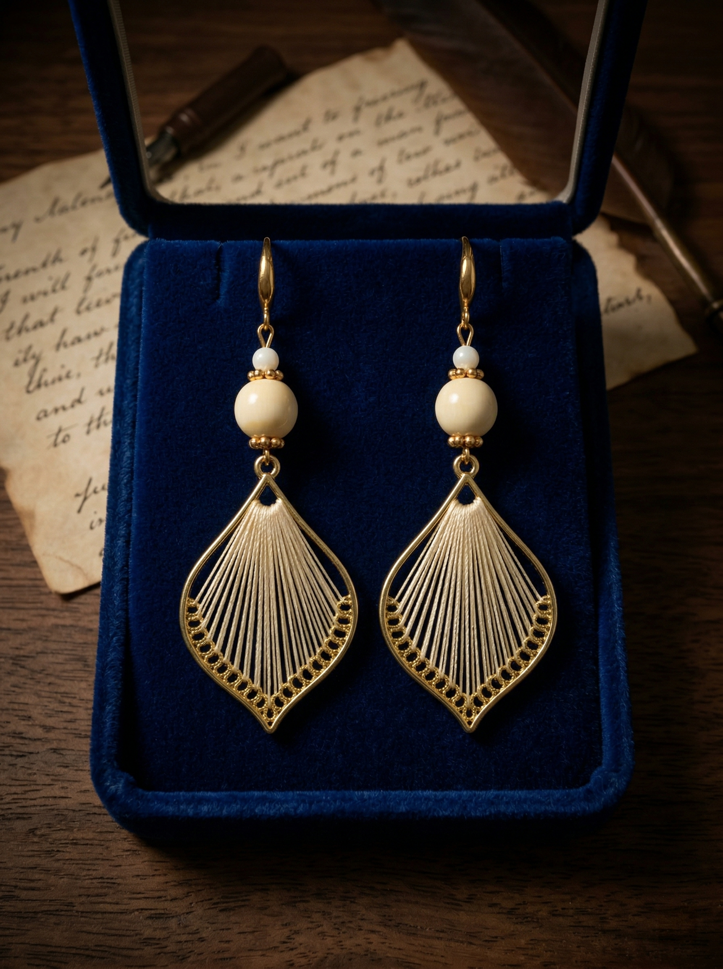 HECROWN 021 series earrings presented in a luxury royal blue velvet gift box. A perfect anniversary or Valentine's Day gift.
