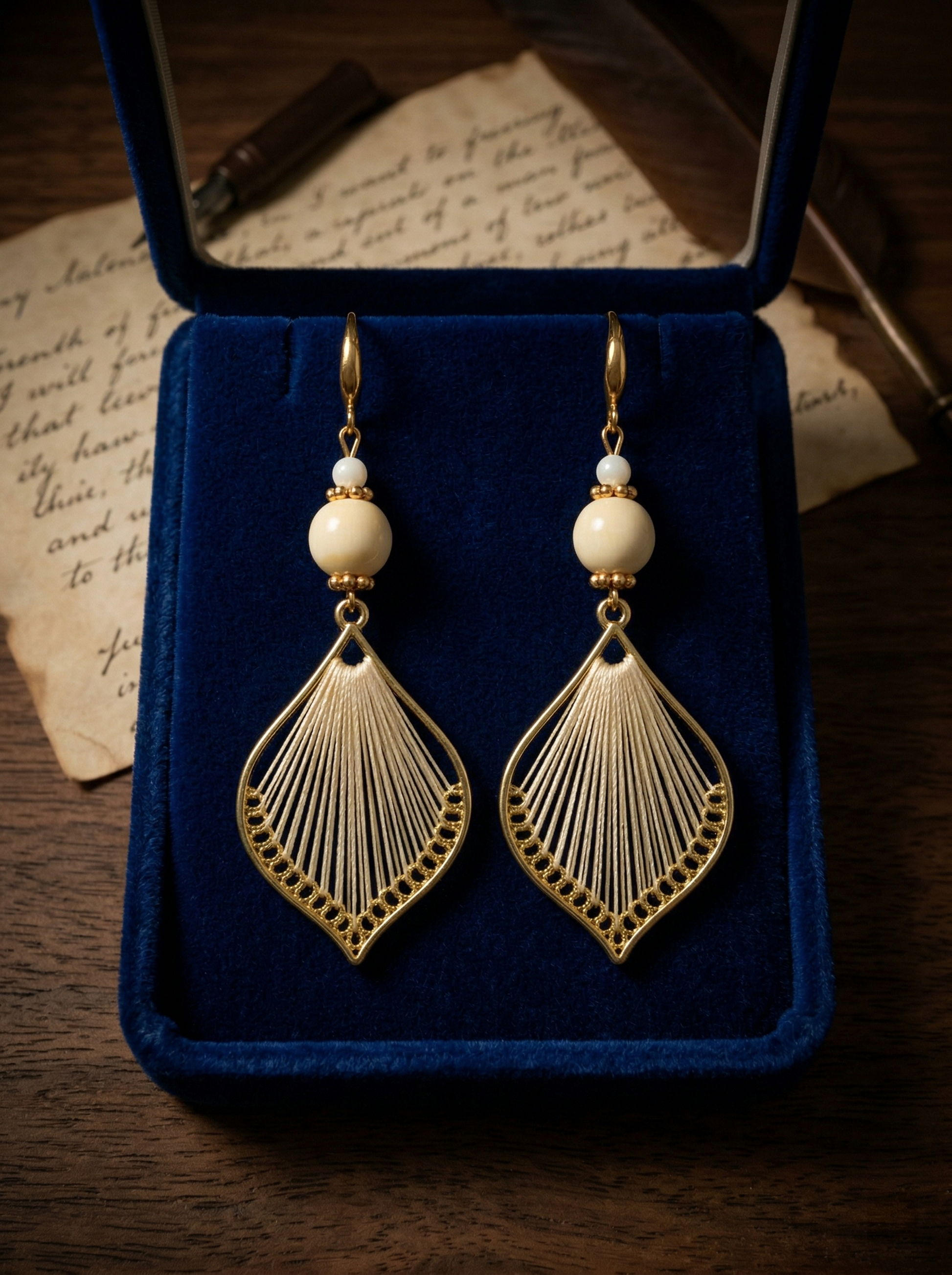 HECROWN 021 series earrings presented in a luxury royal blue velvet gift box. A perfect anniversary or Valentine's Day gift.